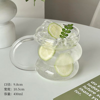 Venta al por mayor de fábrica: Taza de vidrio de borosilicato de 430 ml con asa, logotipo personalizado, apilable, transparente, para café y zumo, apta para microondas.