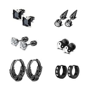 Pendientes de acero inoxidable, 6 pares de aretes negros con diseño de dragón y diseño de Bagua para regalo - Product Image 1