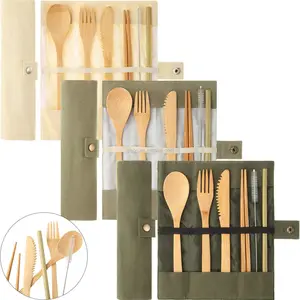 EASETRIP Sinh Thái Thân Thiện Tre Dao, Nĩa, Thìa, Đũa Flatware Du Lịch Tái Sử Dụng Thiết Lập Dao Kéo Trẻ Em Với Túi Sợi