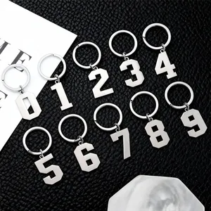 Nouveau porte-clés numérique de 0 à 9, pendentif pour sac à dos, simple, en acier inoxydable, <span class=keywords><strong>avec</strong></span> boucle, chaînes, pour clés de <span class=keywords><strong>voiture</strong></span> et moto, cadeau - Product Image 1