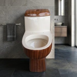 WC monobloc moderne en céramique, design en bois blanc bicolore, avec double chasse d'eau pour salle de bain - Product Image 3