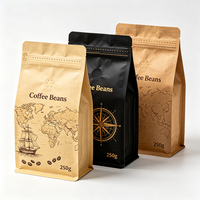 Sacs à café en aluminium avec valve et fermeture éclair, scellés sur huit côtés, qualité alimentaire, 250g, 500g, 1kg, pour l'emballage de grains de café - Vente en gros