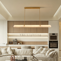 Lustre linéaire LED en albâtre naturel, laiton moderne, long, pour salle à manger, îlot de cuisine, bureau