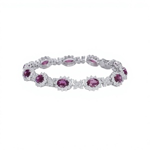 Stylish 925 Silver <b>Ruby</b> <b>Bracelet</b> With Oval Cut Lab grown Diamonds Classic Wedding Jewelry IGI Certified - Product Image 1