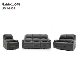 Geeksofa 3+2+1 Air Leather Power Electric Motion Recliner Sofa Set With Folding Down Table And Massage For Living Room Furniture