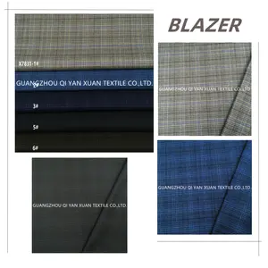 New polyester spandex blend elastic plaid men's suit coat fabric supplier