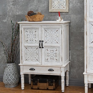 Hot Selling Unique Kitchen Dining Room 2 Doors <b>Cabinet</b> White Washed Wooden <b>Rustic</b> Craft Storage <b>Cabinet</b> - Product Image 2