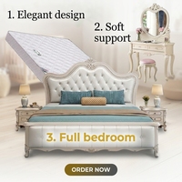 Ensemble de chambre à coucher de luxe industriel européen en bois et cuir PU, comprenant lit Queen/King, table de chevet, coiffeuse, matelas et armoire