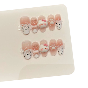<span class=keywords><strong>Uñas</strong></span> Postizas Estereoscópicas de Dibujos Animados [Pink Cloud Claw] con Diseño de Nubes Rosadas, Piezas de Manicura con Lazo y Puntos - Product Image 2