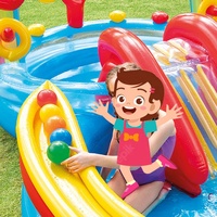 Intex 57453 RAINBOW RING PLAY CENTER Aufblasbarer Wasserrutsche-Pool mit Ringwurfspiel