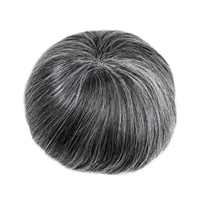 Toupet Gris Blanc pour Hommes, Système de Remplacement Capillaire en Cheveux Naturels avec Base en PU Injecté Peau Fine, Prothèse Capillaire Masculine