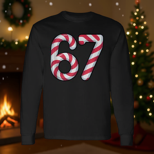 Camiseta festiva de manga larga con diseño de 67 bastones de caramelo navideños - Product Image 3