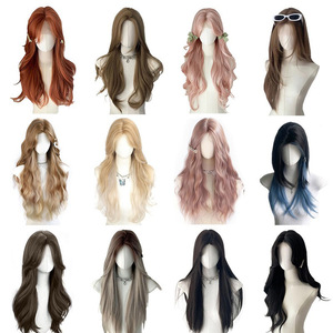 <span class=keywords><strong>Mujer</strong></span> Daily Lolita ocho caracteres Air Bangs onda de agua corta peluca frente encaje 32 pulgadas fibra de alta temperatura ondas completas - Product Image 1