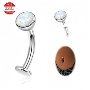 G23 <b>Titanium</b> Opal Navel <b>Stud</b> Steel White Bezel Setting Unisex Body Jewelry - Product Image 2