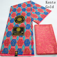 Nouvelle Arrivée de Fabrication 2+4 Yards Tissu Coton Ciré Kente Or Pur Coton Tissu Africain Ankara Doré Tissu Ciré Pagne Africain Dentelle