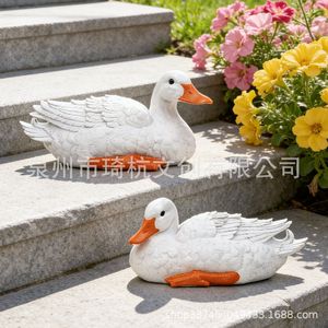 Figurine de canard blanc en résine, décoration de jardin, ornement artisanal animalier pour patio extérieur - Product Image 3
