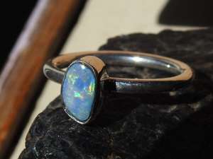 Australian <b>Opal</b> <b>Ring</b> 925 Sterling <b>Silver</b> Multi Fire October Birthstone Doublets 4.5 US Size Handmade Classic Prong Setting - Product Image 3