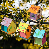 Vente en gros Artisanat en bois Kit de maison en bois de bricolage Construire et peindre Maison comprend peintures et pinceaux pour enfants