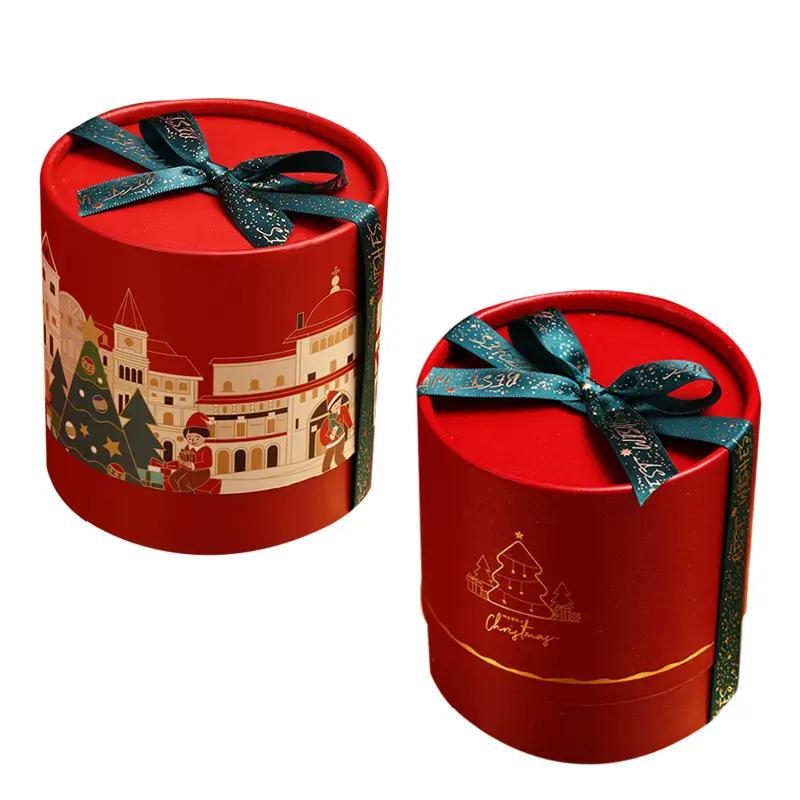 크리스마스 라운드 상자 사탕과 사과 포장을위한 아름다운 선물 상자