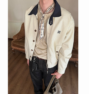 Blouson en Toile Beige Décontracté pour Homme, Style Streetwear <span class=keywords><strong>Vuitton</strong></span>, Coupe-Vent, avec <span class=keywords><strong>Logo</strong></span> sur le Devant, Fermeture Éclair Fine et Coupe Oversize pour l'Automne - Product Image 1