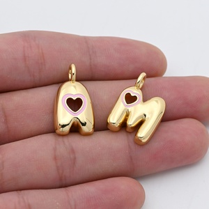 HD542 Ciondolo a Cuore Rosa con Lettere a Bolla Trendy, 26 Lettere, Charm a Cuore in Smalto Oro 18K, Ciondolo <span class=keywords><strong>per</strong></span> Collana con Nome da Donna, Gioielli - Product Image 4