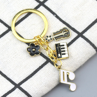 Porte-clés Thème Musical en Émail, Mini Piano, Violon, Note de Musique, Breloques Fleur, Pendentif en Métal Doré, Cadeau pour Musicien, Étudiant, Charm pour Sac