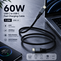 Câble USB Type-C de charge rapide 60W, 1,2 m, 3A PD, câble de données tressé en nylon, USB 2.0, fournisseur OEM ODM