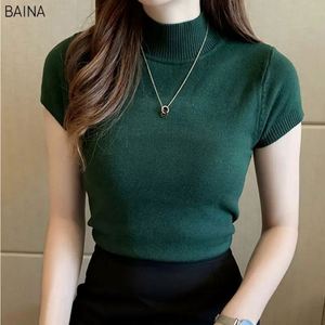Women's Half-High Neck Short-Sleeved <b>Sweater</b> Bottoming <b>Shirt</b> With a Inside Thin Short Top - Product Image 5