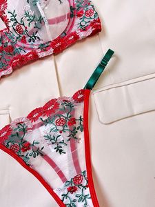 Wholesale Embroidered Underwire Bra Mesh See Through Thong <b>Sexy</b> Lingerie Two Piece <b>Set</b> - Product Image 4