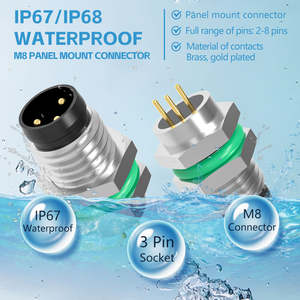 Conector Circular M8 de Montaje en Panel, Receptáculo de Latón con Contactos Chapados en Oro, IP67/IP68 Impermeable, 3 Pines Macho, Montaje Trasero - Product Image 5