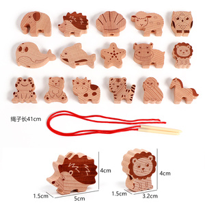 Jouets en bois Blocs à lacer en bois de hêtre Animaux Jeu d'empilage éducatif Jouet pour développer la motricité fine pour les tout-petits - Product Image 6