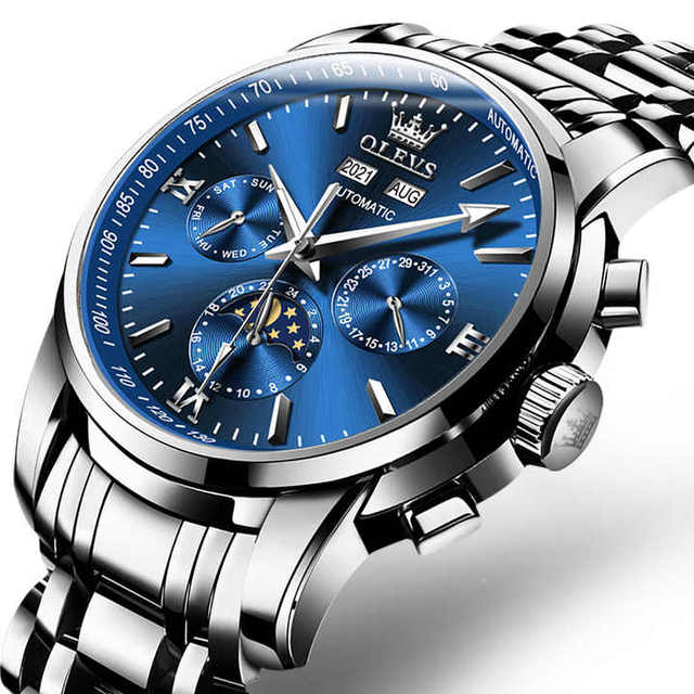 OLEVS Brand Men's Watches Automatic Green Watch Men Luminous Stainless Steel Waterproof Business Mechanical Wristwatch 6633