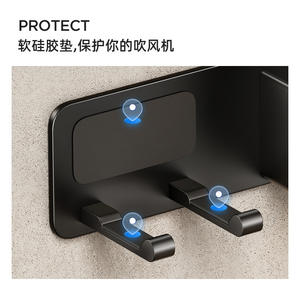 Soporte de Pared para Secador de Pelo de Baño Tiandiyu, Madera de Nogal, Soporte de Aluminio, Duradero, Negro Mate, Rectangular, para Montaje en Esquina - Product Image 5