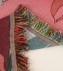 Châle-plaid rose haut de gamme à imprimé léopard jungle pour l'automne, avec pompons ; Couverture décorative inspirée des peintures à l'huile, Cobijas - Product Image 3