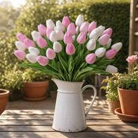 Karangan Bunga Tulip Putih PU 10 Tangkai Buatan, Panjang 33cm, Tahan Lama, Berkualitas Tinggi untuk Dekorasi Rumah & Karangan Bunga Pengantin