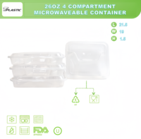 Conteneur alimentaire rectangulaire transparent en PP de qualité alimentaire de 26 oz à 4 compartiments, pour pizza, salade, sandwich, micro-ondable, empilable, sans BPA