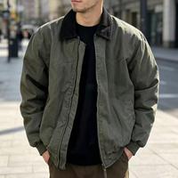 Veste de travail en toile pour homme, style vintage personnalisé, brodée, rétro, décontractée, matelassée, avec fermeture éclair