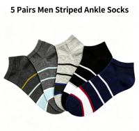 Chaussettes courtes rayées pour hommes en mélange de coton respirant, avec talon et bout renforcés, bord élastique, pour usage quotidien décontracté