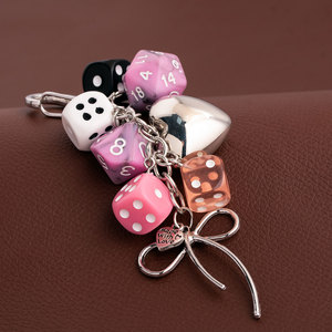 Nuevo Llavero con Colgante de Dado Colorido, Rosa y Negro, de Acrílico, con Cierre de Langosta, Accesorio de Moda - Product Image 3