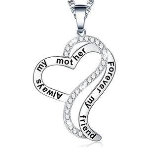 Ciondolo a forma di cuore in argento con diamante Forever My Friend, regalo per la mamma, per le donne, gioielli romantici, ciondolo XL909 - Product Image 1