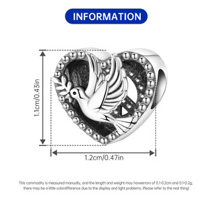 Pulsera original de latón blanco con cuentas – Joyería DIY con diseño de paloma de la paz, accesorio personalizado para mujer - Product Image 3