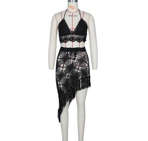 NUOVO ARRIVO Gonna all'Uncinetto con Frange Due Pezzi Abbigliamento da Spiaggia Abito in Cotone - Product Image 6