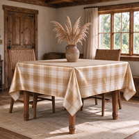 Nappe beige à carreaux 100% polyester, jacquard carré, linge de table lavable, infroissable, pour dîner, fête, banquet