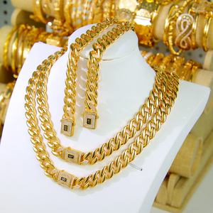 Conjunto de Collar y Pulsera de Lujo Chapado en Oro de 21k con Circonitas, Estilo Hip Hop, Joyería de Boda para Mujer, Estilo Dubái - Product Image 2