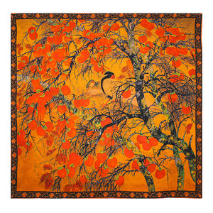 両面プリント 65cm 100%桑絹スカーフ 植物画 女性向けデザイナーシルクスカーフ卸売 - Product Image 6