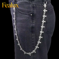 Chaîne de pantalon Fealux 15 mm plaquée argent avec croix et symbole infini, design bling zircon, bijoux hip-hop raffinés