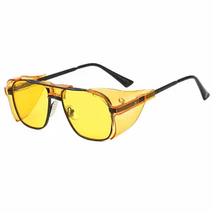 Queena Vintage lüks Steampunk güneş gözlüğü erkekler kaliteli yan kalkanlar ile Retro güneş gözlüğü 2020 marka tasarım Punk UV400