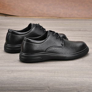 Chaussures bateau pour hommes en cuir de vachette respirant à lacets, bout rond, couleur unie, semelle extérieure en caoutchouc, semelle intermédiaire en EVA - Product Image 3