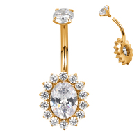 GZN Vente en gros de bijoux de piercing en titane 14G à filetage interne, serti de CZ, avec un centre ovale en CZ, anneau de nombril