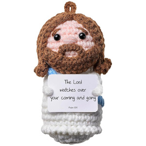 Poupée en <span class=keywords><strong>laine</strong></span> tricotée à la main au crochet avec <span class=keywords><strong>cheveux</strong></span> bruns et barbe, pendentif de voiture et ornements religieux - Accessoires pour bébé - Product Image 2